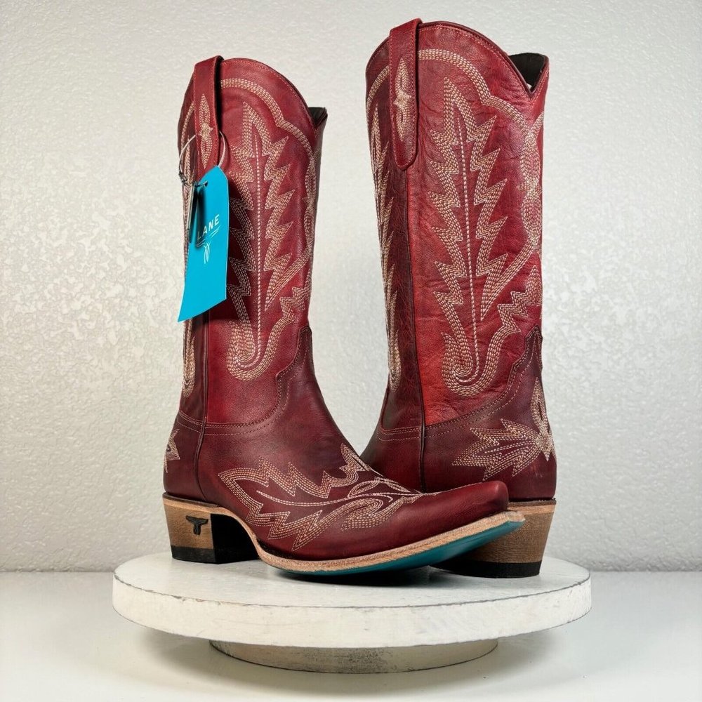 Lane Boots Women's Red Embroidered Leather Western Heeled Boots